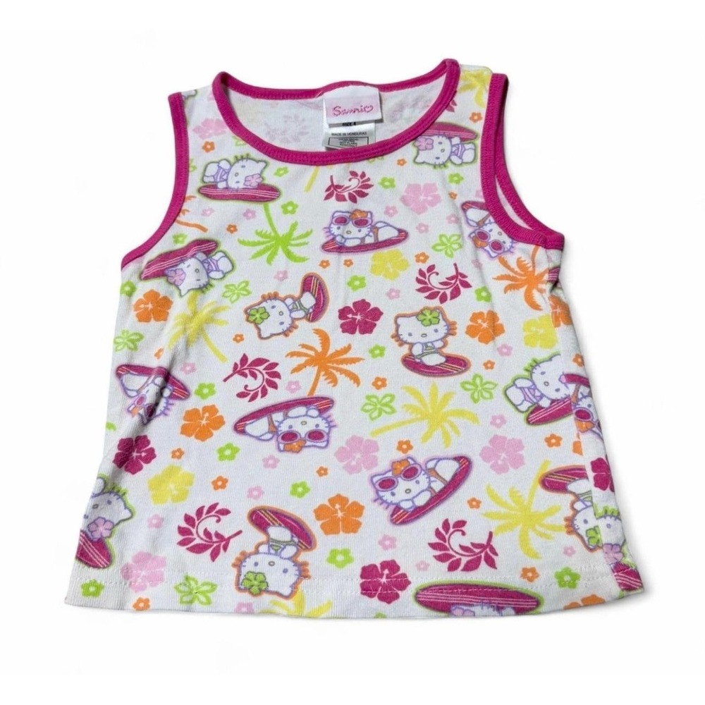 Hello Kitty Sanrio Girls Size 4 Tank Top Hawaiian Surf Floral Y2K